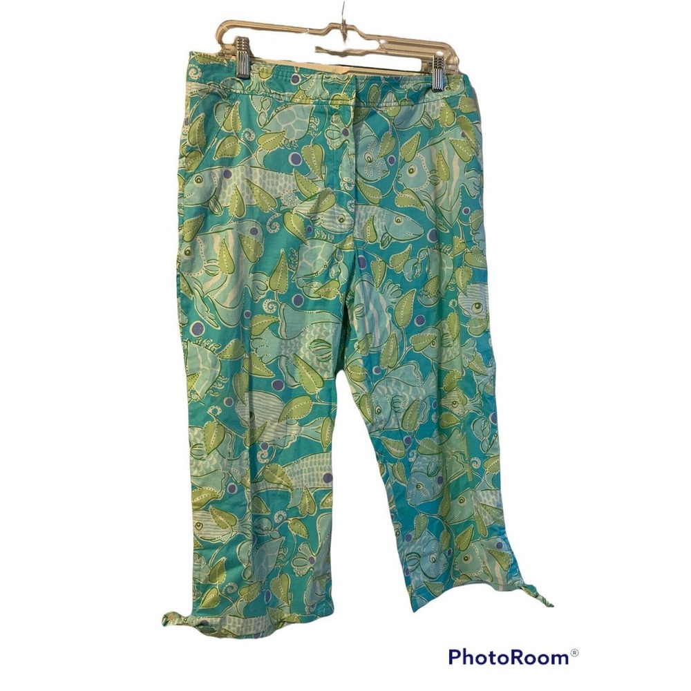 LILLY PULITZER Women’s Blue Green Fish Print Cropped Pants Size 10